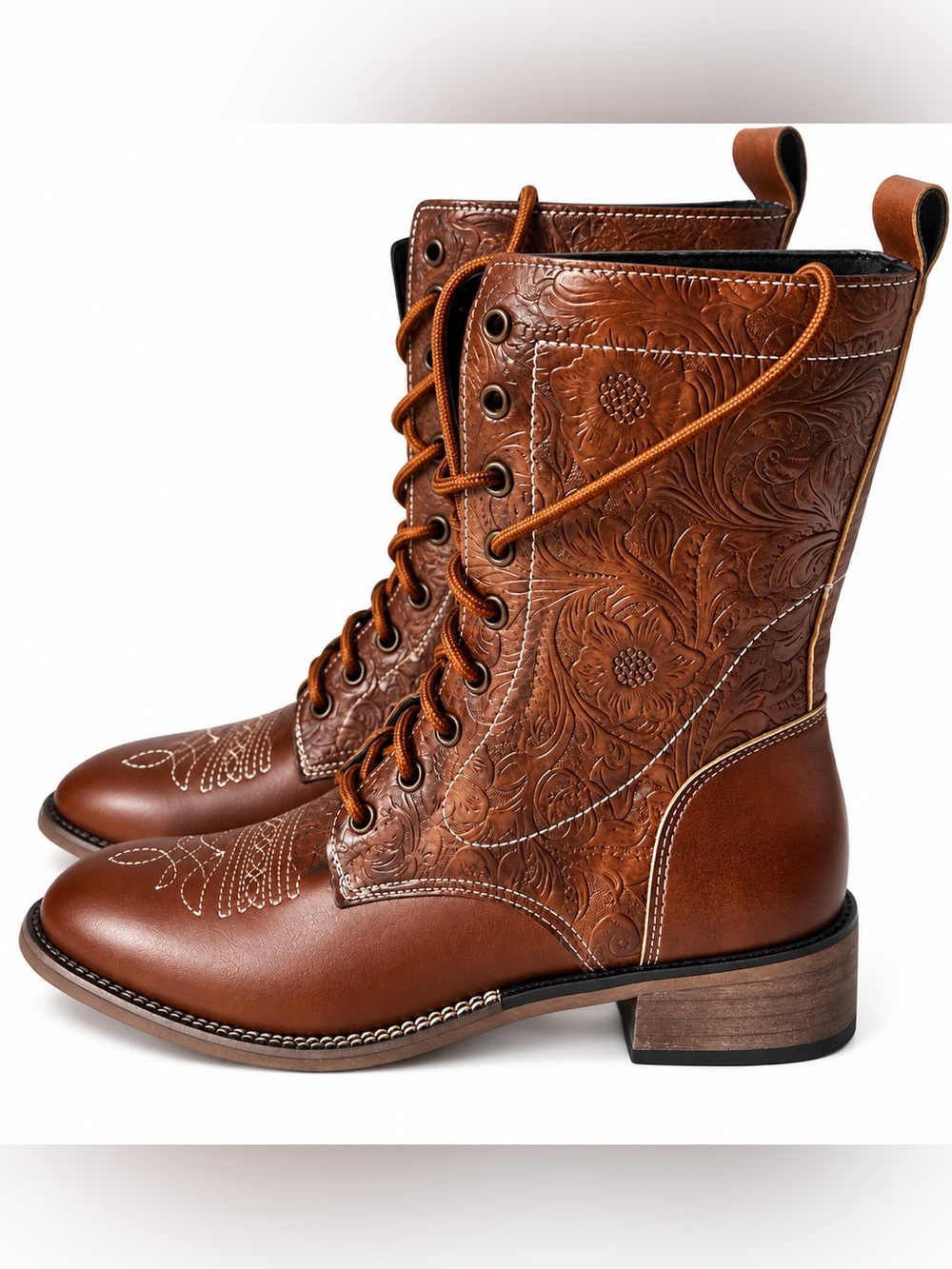 Vintage-Inspired Tooled Leather Western Boots | Size 40